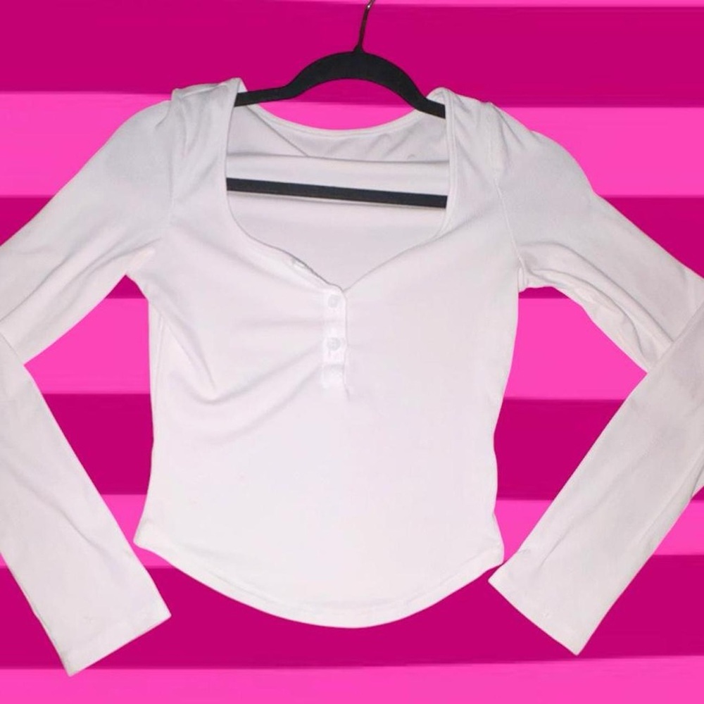 Women's White Henley Top
